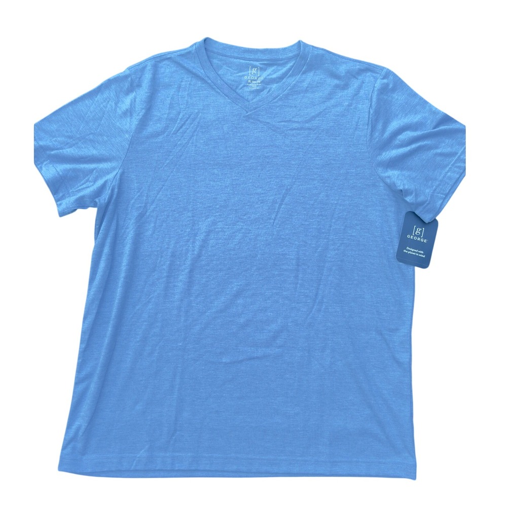 George V-Neck T-Shirt Men XL Blue Short Sleeve Heathered Basic Tee NWT